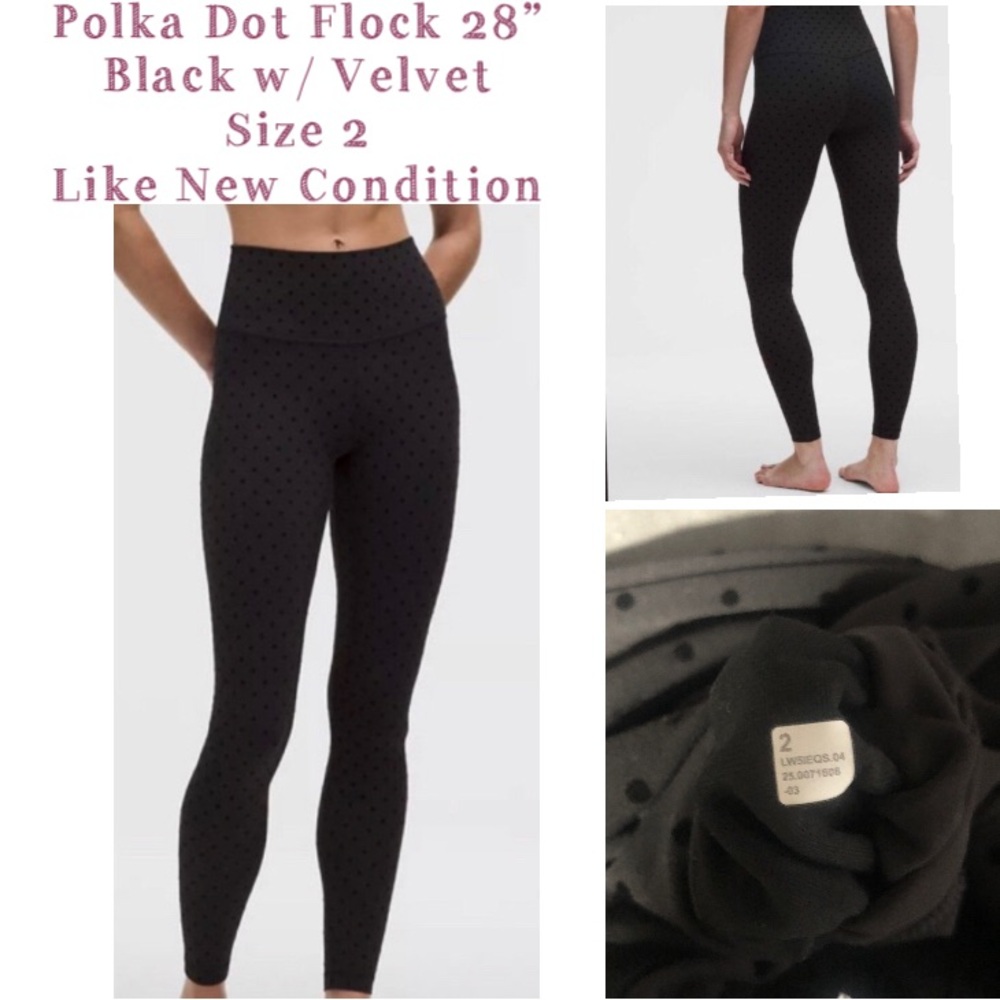lululemon Align Black Flocked Polka Dot Velvet Leggings 28” 2 XS Like New